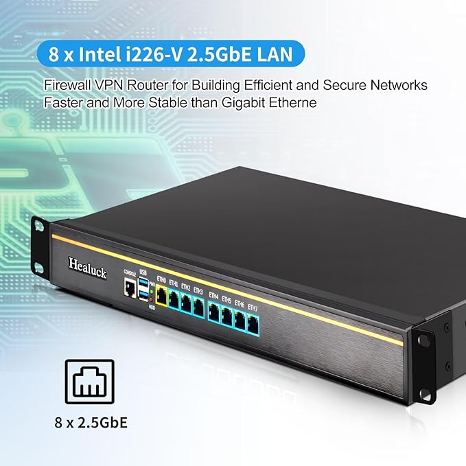 1U Firewall Appliance, Core i5 4300M Z87, 8 x i226V 2.5GbE LAN, OPNsense, VPN, 19 Inch 1U Network Rackmount, VGA, Console, USB3.0, DDR3L 16G RAM 128G SSD