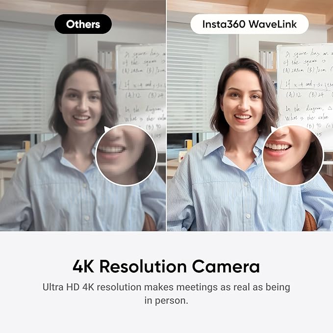 Insta360 WaveLink - 4K Conference Room Speakerphone and Camera, Speaker Tracking, 5m 360° Voice Pickup, Noise Reduction, AI Transcription and Summaries, Plug & Play, Works with Zoom, Teams
