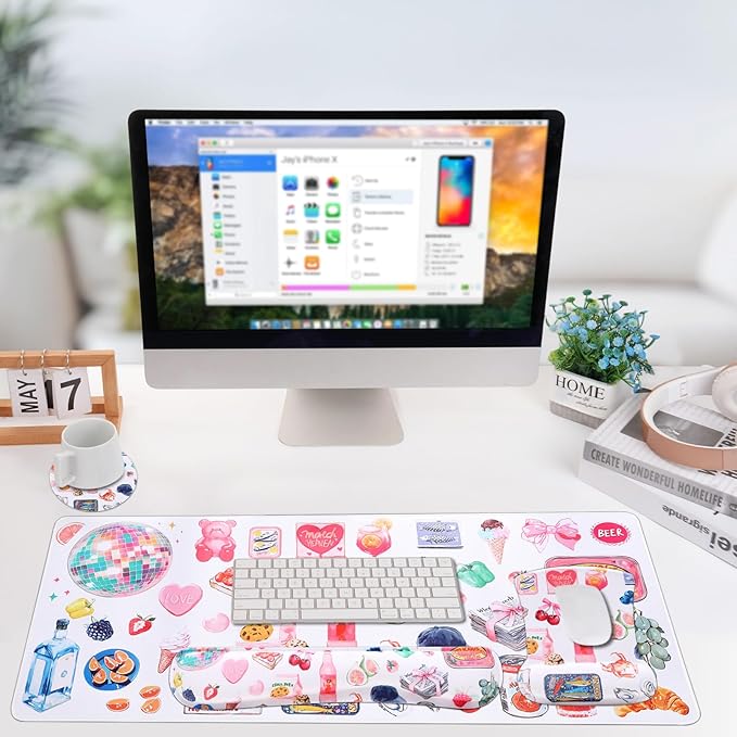 MEGREZ 4-in-1 Ergonomic Memory Foam Wrist Rest Set, Desk Pad, Mouse Pad with Wrist Rest, Keyboard Pad, Suitable for Office Workers, Programmers & Gamers–Relieve Typing & Gaming Fatigue, Off White
