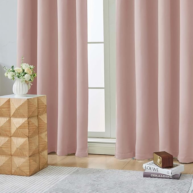 Aiyufeng Blush Blackout Curtains for Bedroom 96 Inches Long 2 Panels, Solid Thermal Insulated, Energy Saving Nursery Window Treatment Curtains Blackout Drapes, W40 x L96 Inch, Blush