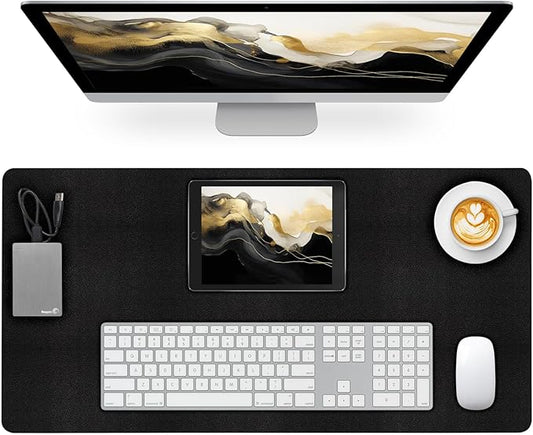 Leather Desk Pad Mat, Non-Slip Black Desk Mat, Large Mouse Pad for Desk, Waterproof Desk Computer Mat Desktop Protector for Office/Home, 23.6" x 13.7"
