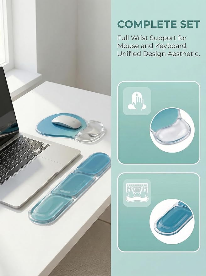 icolor Crystals Gel Mouse Pad Keyboard Wrist Rest Set, Ergonomic Keyboard & Mousepads Wrist Support, Non Slip Gel Keyboards Wrist Rest Desk Pad for Computer Laptop Gaming Office Gift (Seagreen)