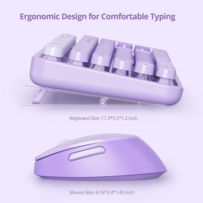 Cute Purple Keyboard and Mouse Combo Wireless, 2.4G Full Size 104-Key Retro Typewriter Keyboards Round Keys for Students Teenagers Home Office PC Laptop(Diary Purple)