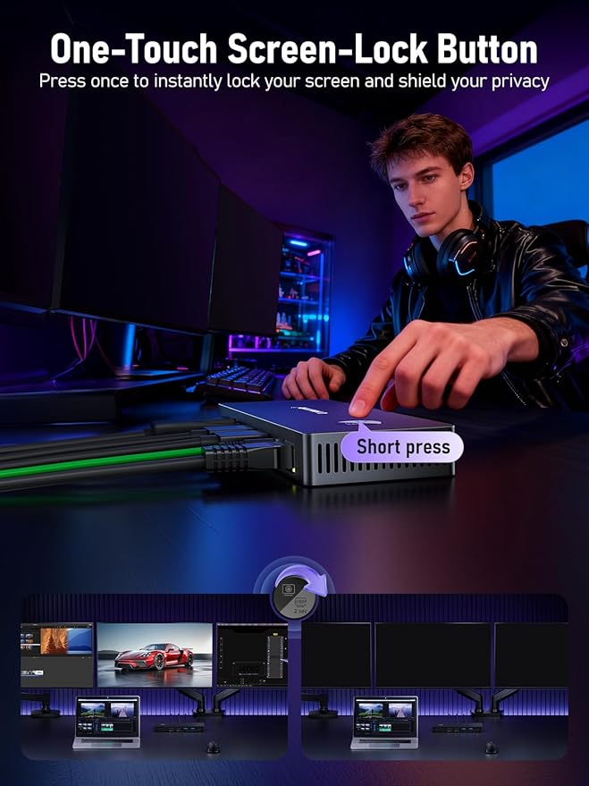 Lemorele 13-in-1 USB-C Docking Station, Triple Monitor Dock, DP 1.2 4K@60Hz, 2X HDMI 2.0 4K@60Hz, DP Needs DSC for 4K@30 Triple Mode, 100W PD, Gigabit Ethernet, USB 3.0/2.0, SD/TF, Audio, Windows/Mac