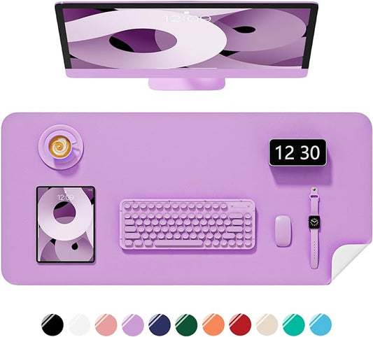 Desk Pad, 30" x 14" PU Leather Non-Slip Desk Mat Large Mouse Pad for Desktop, Waterproof Laptop Computer Writing Mat for Office, Home, Work, Gaming, Purple
