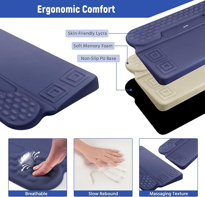 MOSISO Wrist Rest with Keyboard Stand, 3-in-1 Ergonomic Keyboard Riser Holder Lifter Tray with Wrist Pad&Pen Slot, Non-Slip Base Pain Relief&Easy Typing Pad with Memory Foam for Home Office, Navy Blue