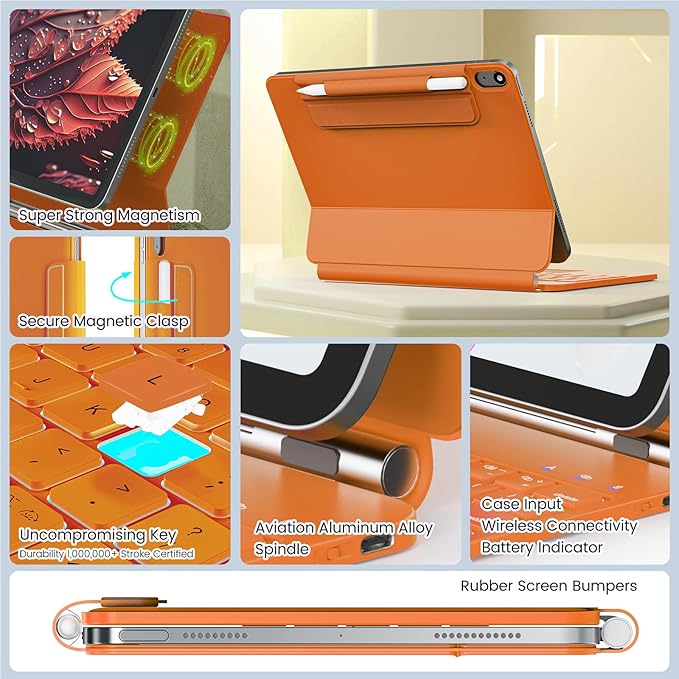 for iPad 11th(A16, 2025)/10th Generation Case with Keyboard, Magic Keyboard 2022, Springy Backlit Keys, Stain-Resistant Surface, Multi-Touch Trackpad, Orange