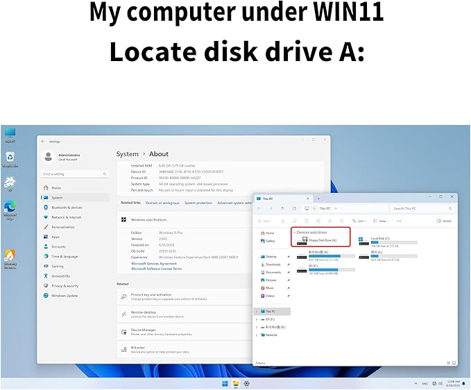 YEY USB 3.5-inch Floppy Disk Drive - External 1.44 MB FDD Reader for Desktop/Laptop PC, Plug and Play Supports Windows 11,10,8,7,XP (Black)