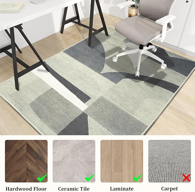 Office Chair Mat for Hardwood Floor, 48"x36" Easy Glide Computer Desk Mat Protector for Rolling Chair Under Desk Rug Nonslip Backing, Machine Wash (Modern)