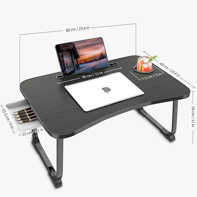 Fayquaze Lap Laptop Desk, Portable Foldable Laptop Bed Table with Storage Drawer and Cup Holder, Lap Desk Lap Bed Stand Tray Table Serving Tray for Eating, Reading and Working