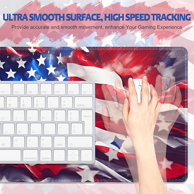 Desk Pad for Keyboard and Mouse, Large Mouse Pad for Desk, Non-Slip Keyboard Mat, Computer Mats for Desk, Desk Pad with Stitched Edges for Office, Gaming Men Boy I American Flag USA
