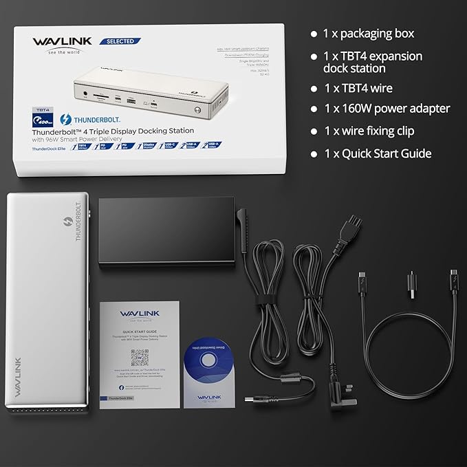 Thunderbolt 4 Dock, WAVLINK Thunderbolt 4 Docking Station with Single 8K@60Hz, Triple 4K@60Hz Monitors, Thunderbolt4 Ports, 160W PD Charger, 2.5G Ethernet, SD/TF,10Gbps USB3.1, for MacBook Pro/Air etc