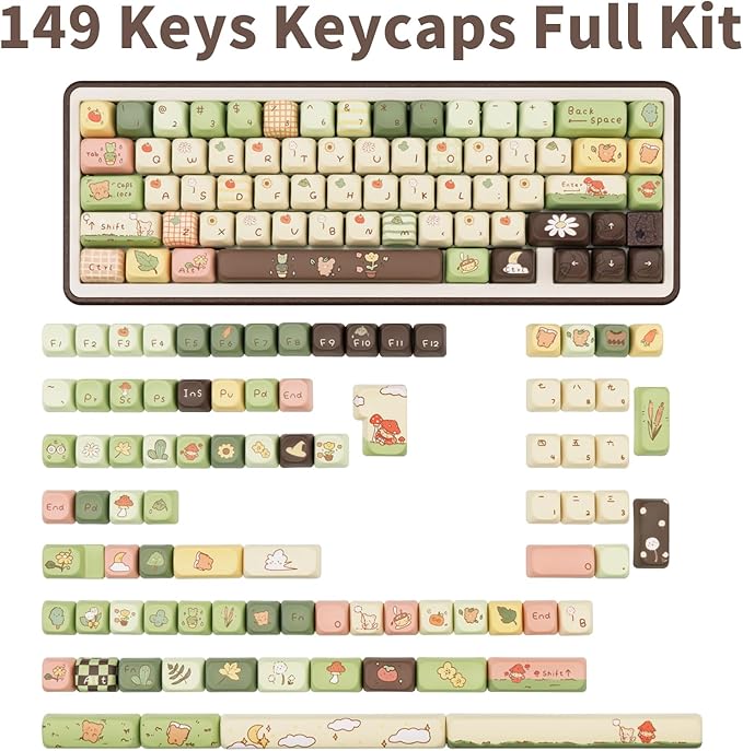 Cute Keycaps, Thick PBT Keycap FOA Profile, 149 Keys Keyboard Keycaps, Dye-Sublimation Keycap Set Compatible with 60% 75% 96% 100% Cherry Gateron MX Switches Mechanical Gaming Keyboard