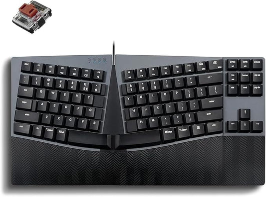 Perixx PERIBOARD-335BR Wired Ergonomic Mechanical Compact Keyboard - Low-Profile Brown Tactile Switches - Programmable Feature with Macro Keys - Compatible with Windows and Mac OS X - US English