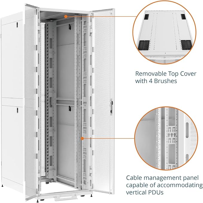 Tecmojo 48U Server Rack Cabinet - PRE-Assembled 32inch Width 43inch Depth IT Network Equipment Cabinet Rack Enclosure with Casters - 3000lbs Weight Capacity, White