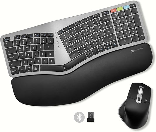 X9 Ergonomic Keyboard and Mouse Wireless Combo 2.4G+Bluetooth - Type Comfortably Longer - Ergo Split Keyboard and Mouse with Wrist Rest - Fullsize Keyboard for Laptop and PC