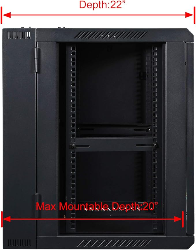 AEONS 12U Professional Wall Mount Server Cabinet Enclosure Double Section Hinged Swing Out 19-Inch Server Network Rack Locking Glass Door 22-Inches Deep Black (Fully Assembled)