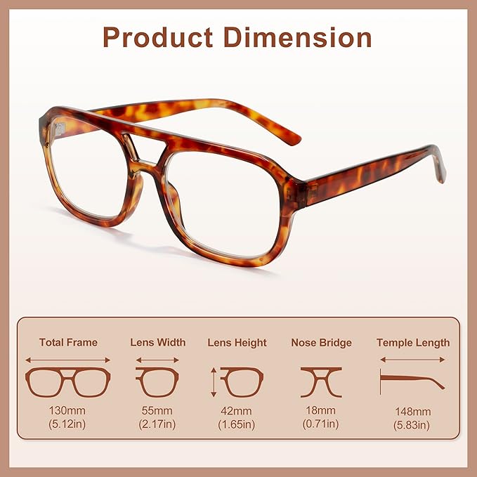 Madison Avenue Retro Aviator Blue Light Blocking Glasses for Women Men with Case, Trendy Rectangle Computer Eyeglasses