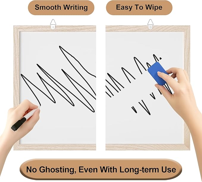 Monthly Calendar Dry Erase Board 16x12 Inch, Double-Sided Whiteboard and Corkboard Combo with White MDF Frame, Wall Mounted Planner Organizer with Markers, Magnets, Push Pins, Eraser