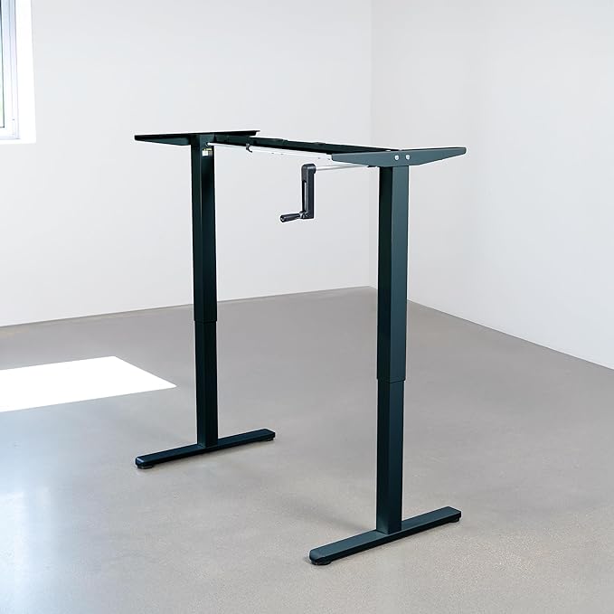 VIVO Compact Hand Crank Stand Up Desk Frame for 37 to 77 inch Table Tops, Ergonomic Standing Height Adjustable Base with Foldable Handle, Black, DESK-M051MB