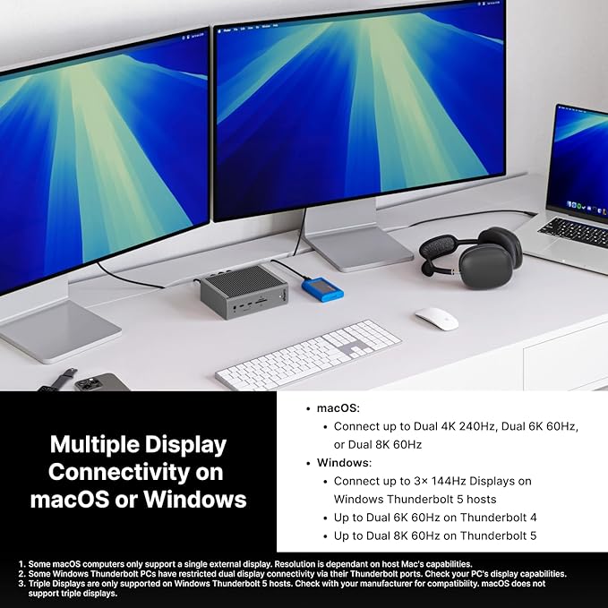 CalDigit TS5 - Thunderbolt 5 Dock - 15 Port, 140W Dedicated Host Charging, 80Gb/s Thunderbolt 5 x4, USB-C 10Gb/s x3, USB-A x2, 2.5GbE, Dual 8K@60Hz, SD & microSD UHS-II, 1m Braided Cable, 240W PSU