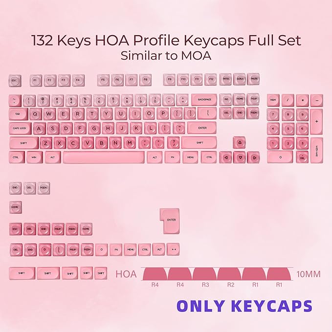OHY PBT Keycaps, XVX Pink Jelly HOA Profile Key Cap, 132-Key Cute Custom Keycaps (for Mechanical Keyboards with Cherry/Gateron MX Switches)-Blush Pink