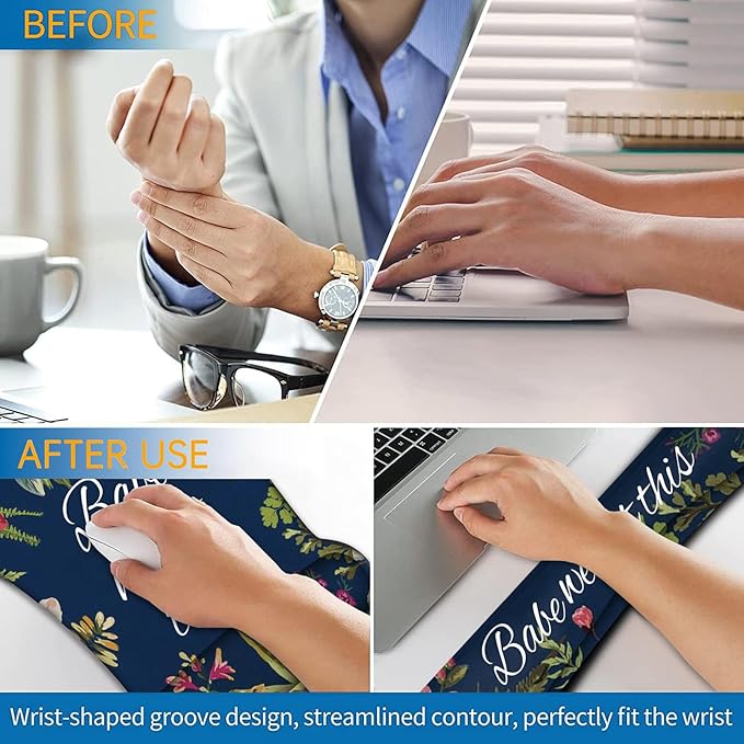 Ergonomic Mouse Pad, Mouse Wrist Rest Pad + Keyboard Wrist Rest Pad + Coaster, Made of Memory Foam, Easy to Use and Relieve Wrist Pain, Computer, Games, Office, Home - Babe We Got This