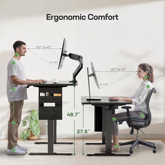 Marsail 55x24 Electric Standing Desk - Adjustable Height Computer Desk with Memory Presets, Storage Bag & Cable Management for Home Office & Gaming Workstations