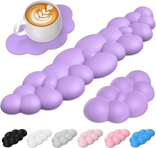 TECKNET Cloud Keyboard Wrist Rest Set, Cloud Wrist Rest with Non-Slip Base, PU Leather Wrist Pad for Keyboard with Ergonomic Memory Foam for Computer Laptop Office Gaming and Pain Relief, Purple