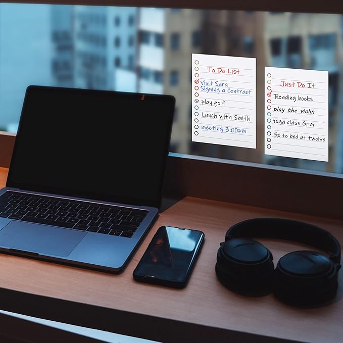 Mornajina 6Pcs Magnetic Dry to Do List for Wall 5x7 inch, White Board Stickers for Wall with 3 Markers, Reusable Lined Stickies Planner to Do List