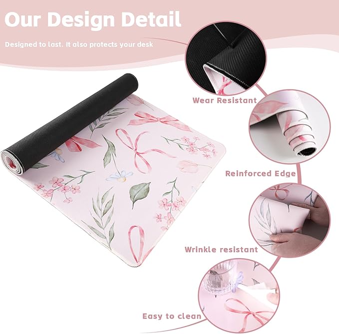 Baziabbo Pink Desk Mat,XXL Extended Big Mouse Pad,Gaming Mousepad with Stitched Edge,Non-Slip Rubber Base Keyboard Desk Pad for Home Office Study Game