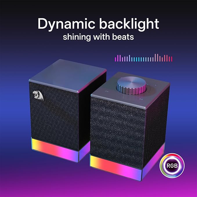 Redragon GS517 RGB Computer Speaker - 2.0 Stereo Sound System with BT & USB Dual Connectivity, 8 RGB Lighting Effects, Touch Controls & Volume Knob - Perfect for Gaming & Multimedia