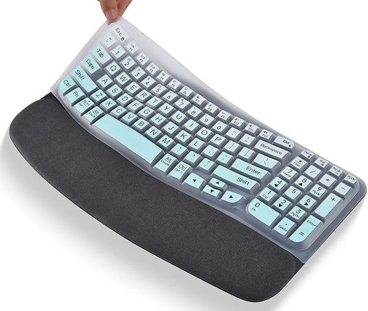 Large Print Keyboard Cover Skin for Logitech Wave Keys MK670 Combo Keyboard Skin, Logitech Wave Keys Wireless Ergonomic Keyboards Cover Protector Skins Accessories, Ombre Mint