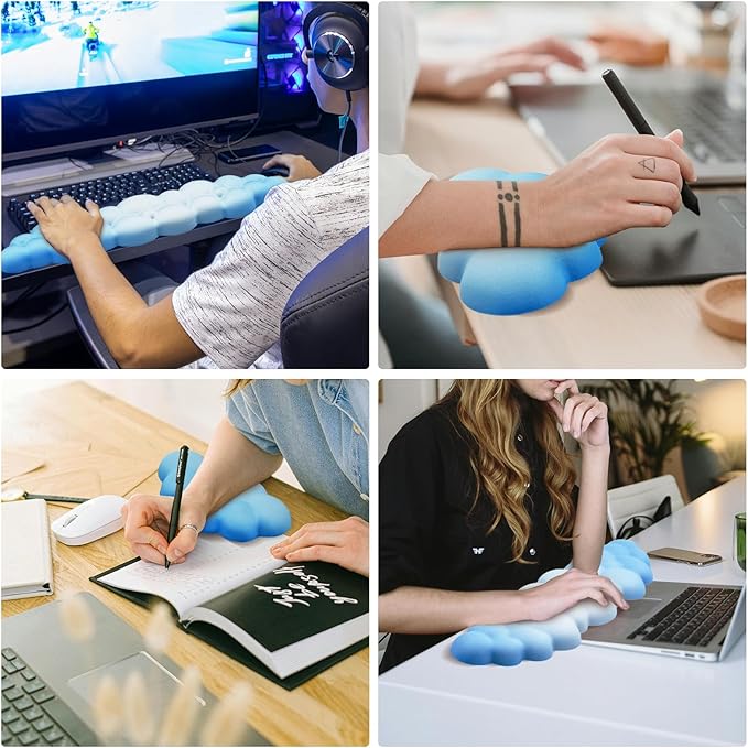 2 PCS Keyboard Cloud Wrist Rest, Memory Foam Keyboard Palm Rest with Non-Slip Base Ergonomic Keyboard Wrist for Pain Relief, Soft Wrist Rest for Office, Computer, Laptop, Gaming Office (Blue)