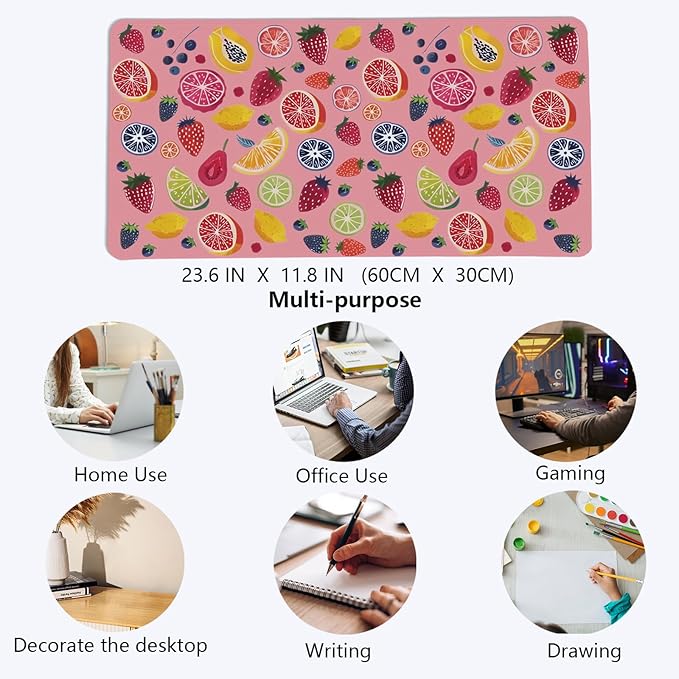 Colorful Cute Fruit Mouse Pad,Pink Cottagecore Strawberry Mouse Pads,Summer Orange Desk Mat for Home Office Dorm Desktop Decor,23.6x11.8 Inch