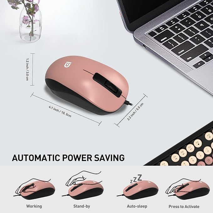FOPETT 8870P Wired Keyboard and Mouse Combo - Full-Sized Computer Keyboards with 104 Round Keys Retro Typewriter Mouse and Keyboard for PC Windows Desktop Laptop - Black-Berry Colorful