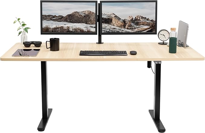VIVO Electric 71 x 30 inch Stand Up Desk, Height Adjustable, Light Wood Top Black Frame, Home and Office Furniture Sets, DESK-KIT-0B7C