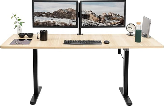 VIVO Electric 71 x 30 inch Stand Up Desk, Height Adjustable, Light Wood Top Black Frame, Home and Office Furniture Sets, DESK-KIT-0B7C