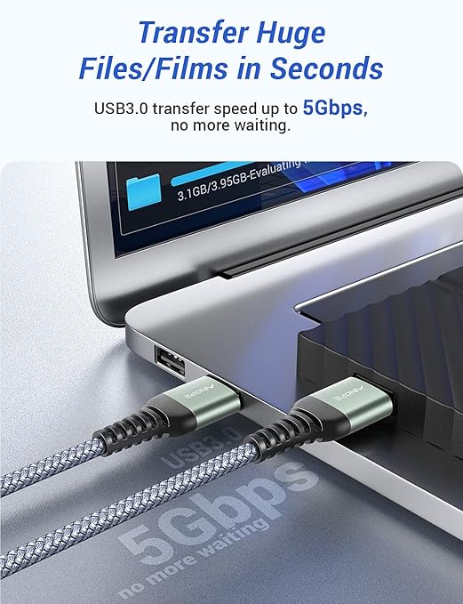 AINOPE USB to USB Cable, USB 3.0 A to A Male to Male Cable [Never Rupture] Double End Type A Cord Compatible with Hard Drive Enclosures, KVM, DVD Player, TV, Laptop Cooler,1.5Ft/Grey, 1 Pack