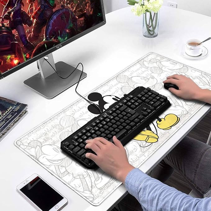 Mouse Pad Cute Sketch Design Stitched Edge Mousepad Non-Slip Rubber Desk Pad Funny Table Mat for Gaming and Gift(13.8 x 31.5 Inch)