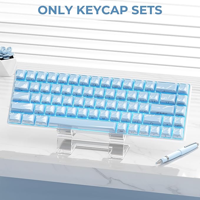 XVX Blue Keycaps, Crystal Jelly Keyboard Keycaps OEM Profile Side Printed Keycap Set Compatible with 61/68/84/87/98/100 ANSI Layout MX Switches Mechanical Keyboard