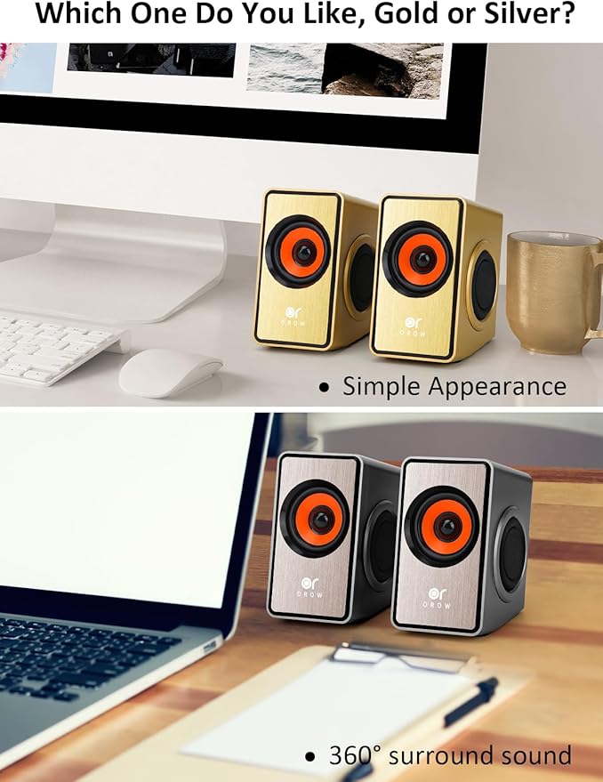 OR O R O W OROW Computer Speakers,12W Mini Desktop Speaker with Volume Control, 3.5mm AUX Speaker, USB Powered Laptop Speakers,Great for PC/Monitor/mac/iMac/Projector(S206)