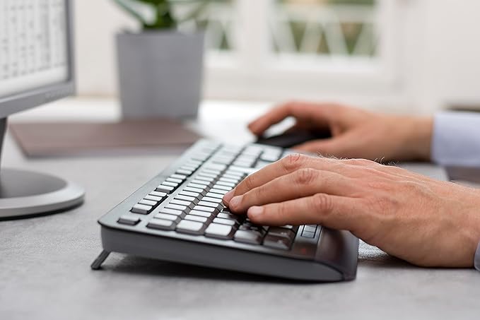 Cherry Gentix Wireless Keyboard and Mouse Set Combo for Desktop - Full Size For Computer Desktop or Laptop at the Office or At Home - Silent, Quiet Keystrokes With an Ergo Build - Black