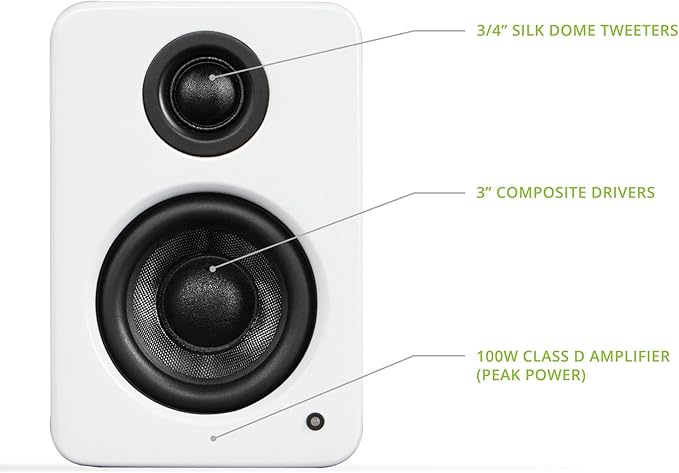 Kanto YU2GW PC Gaming Desktop Speakers | 3" Composite Drivers | 3/4" Silk Dome Tweeter | Class D Amplifier | 100 Watts | Built-in USB DAC | Subwoofer Output | Pair | Gloss White