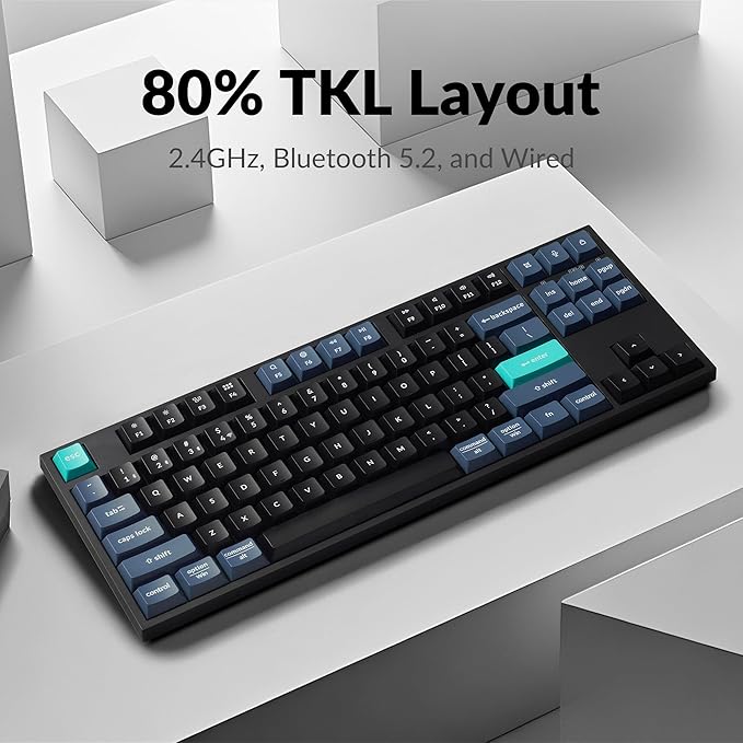 Keychron B33 2.4 GHz Wireless Bluetooth Keyboard Silent Typing 80% TKL Layout Launcher Support Ergonomic Angle Compatible for Mac Windows Linux-Deep Black