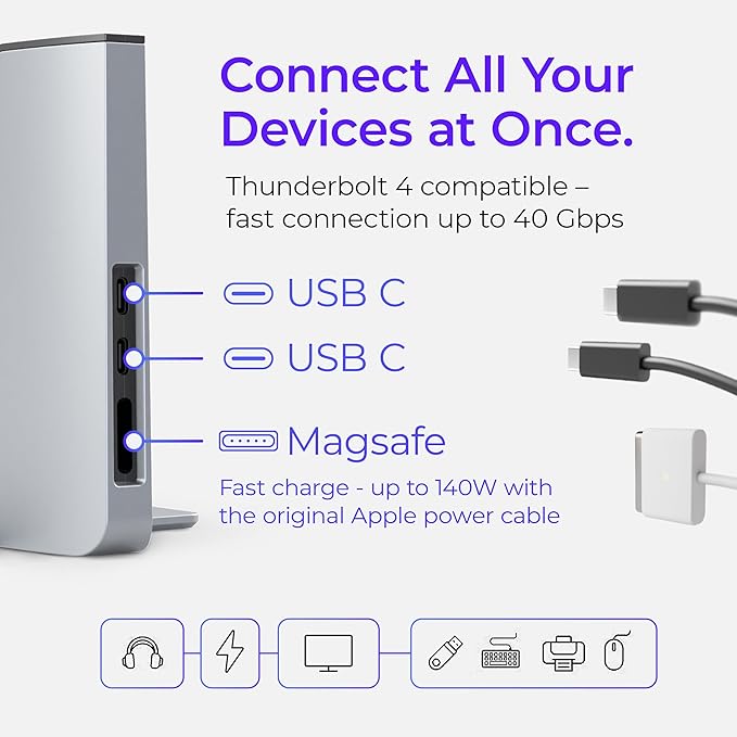 Dock for 16" Apple MacBook Pro - Docking Station - Connect Dual Displays w/Two Thunderbolt 4 USB-C Ports - Mac Docking Station Hub - Supports MacBook Pro 16 (2021-2026, M1,M2,M3,M4,M5 Pro & Max)