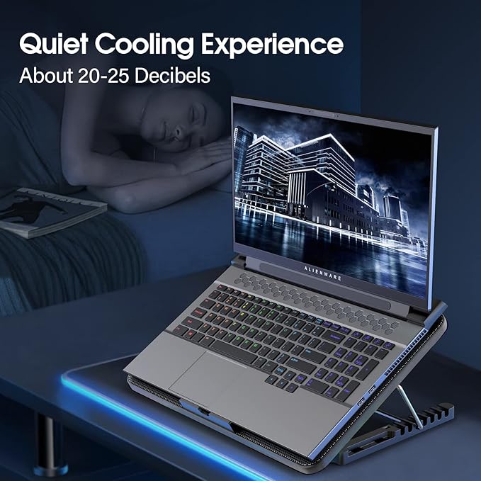 Laptop Cooling Pad, Gaming Laptop Cooler with 6 Quiet Fans, Laptop Fan Cooling Pad Fits 12-17 Inch Laptop, USB Port Powered, 7 Adjustable Height