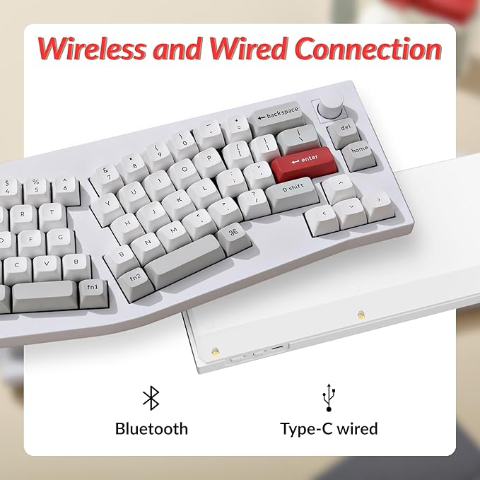 Keychron Q8 Pro 65% Alice Layout Wireless Custom Mechanical Keyboard, Bluetooth/Wired, QMK/VIA Programmable, Hot Swappable Ergonomic Aluminum RGB Backlit for Mac Windows Linux-White
