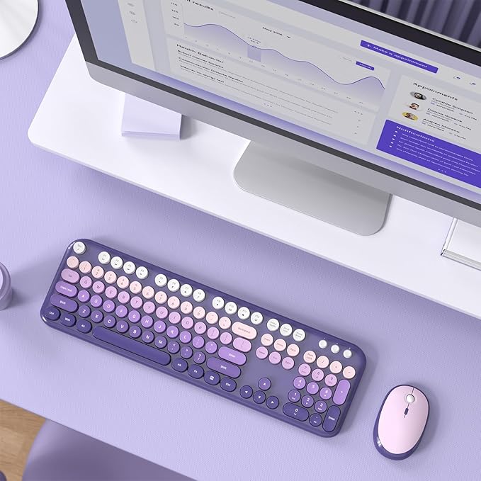 MOFII Wireless Keyboard and Mouse Combo - Purple-Gradient Full-Sized Plug and Play Colorful Computer Keyboards - 104 Keys Round Keycap USB 2.4G Cute Keyboard for Windows/Laptop/Mac/Desktop/PC