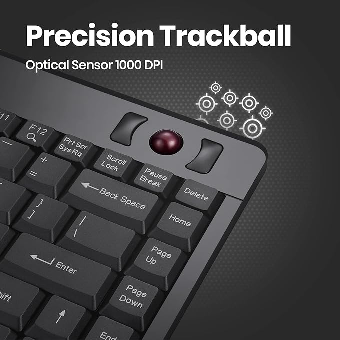 Perixx PERIBOARD-505H Wired Mini Keyboard with Built-in Trackball, 0.55 Inch Trackball and 2 USB Hubs, Black, US English Layout